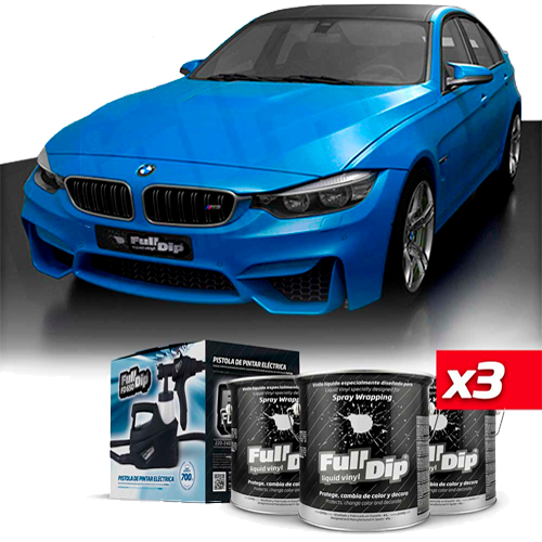 Full Dip 3 x Bleu Métallique Mat Pot 4 Litres + Pistolet...